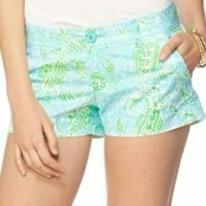 Lilly Pulitzer THE‎ WALSH SHORT size 0 Get Crackin Crab blue green 3" inseam